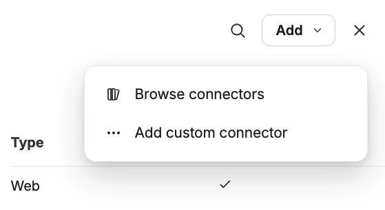 Claude Connectors page showing the Add custom connector option